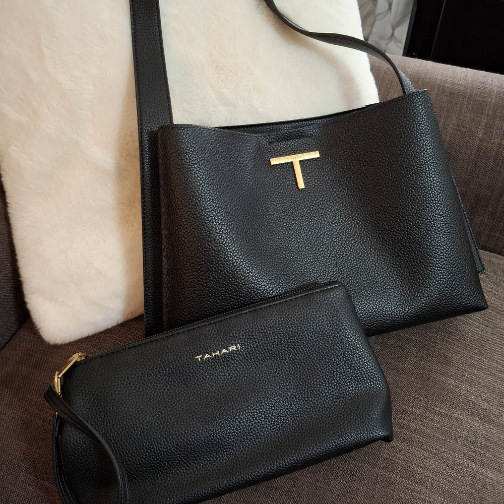 Tahari Black Leather Tote Bag